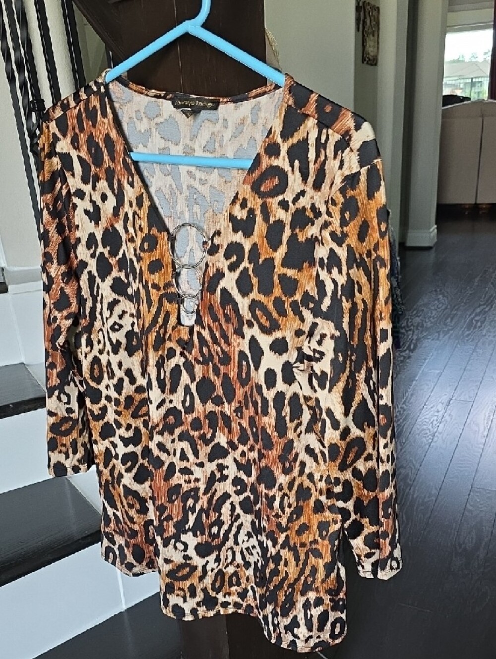 Women’s Leopard Print V-Neck Tunic with Ring Detail - Brown/Black - Picture 7 of 11
